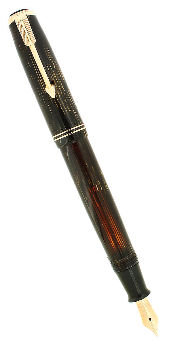 1938 PARKER VACUMATIC GOLDEN PEARL SHADOW WAVE DOUBLE JEWEL FOUNTAIN PEN RESTORED OFFERED BY ANTIQUE DIGGER