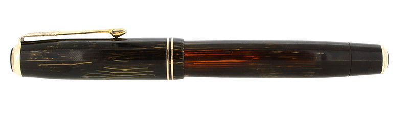 1938 PARKER VACUMATIC GOLDEN PEARL SHADOW WAVE DOUBLE JEWEL FOUNTAIN PEN RESTORED OFFERED BY ANTIQUE DIGGER