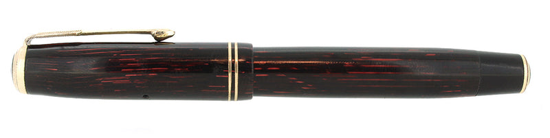 1938 PARKER VACUMATIC RED PEARL SHADOW WAVE DOUBLE JEWEL FOUNTAIN PEN RESTORED OFFERED BY ANTIQUE DIGGER