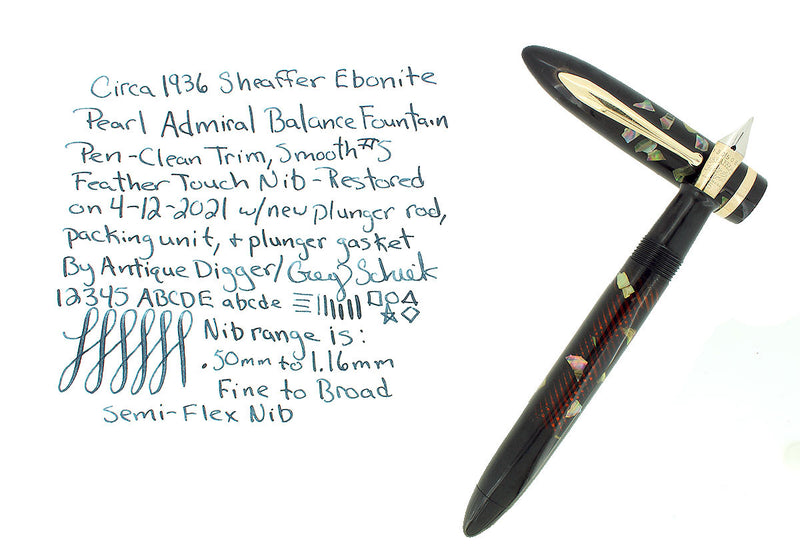 C1936 SHEAFFER ADMIRAL BALANCE VAC-FILL EBONIZED PEARL FOUNTAIN PEN RESTORED OFFERED BY ANTIQUE DIGGER