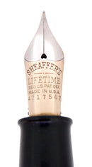 C1938 SHEAFFER GREEN STRIATED OVERSIZED BALANCE FOUNTAIN PEN JEWELER BAND RESTORED OFFERED BY ANTIQUE DIGGER