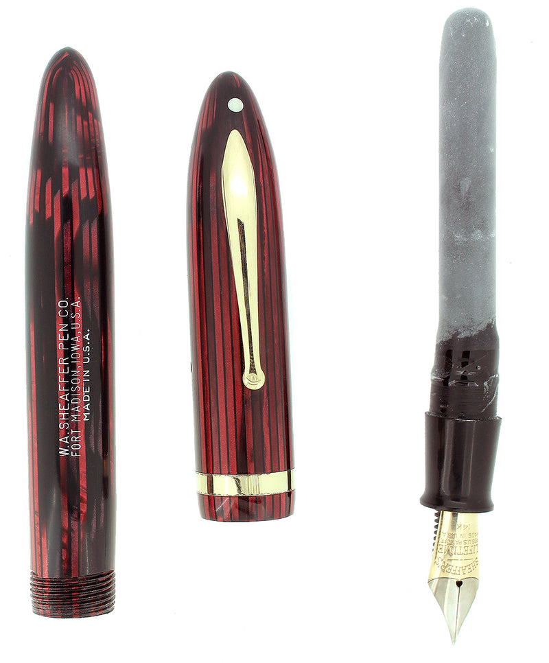 CIRCA 1938 SHEAFFER OVERSIZE CARMINE RED BALANCE FOUNTAIN PEN RESTORED OFFERED BY ANTIQUE DIGGER