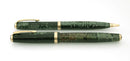 1939 PARKER EMERALD PEARL CELLULOID DOUBLE JEWEL VACUMATIC FOUNTAIN PEN SET RESTORED