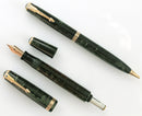 1939 PARKER EMERALD PEARL CELLULOID DOUBLE JEWEL VACUMATIC FOUNTAIN PEN SET RESTORED