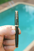 1939 PARKER EMERALD PEARL CELLULOID DOUBLE JEWEL VACUMATIC FOUNTAIN PEN SET RESTORED