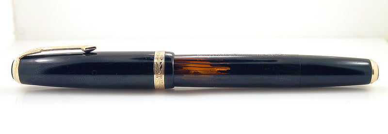 1939 PARKER JET BLACK DOUBLE JEWEL VACUMATIC SHADOW WAVE FOUNTAIN PEN RESTORED OFFERED BY ANTIQUE DIGGER