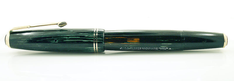1939 PARKER EMERALD DOUBLE JEWEL VACUMATIC SHADOW WAVE FOUNTAIN PEN RESTORED OFFERED BY ANTIQUE DIGGER