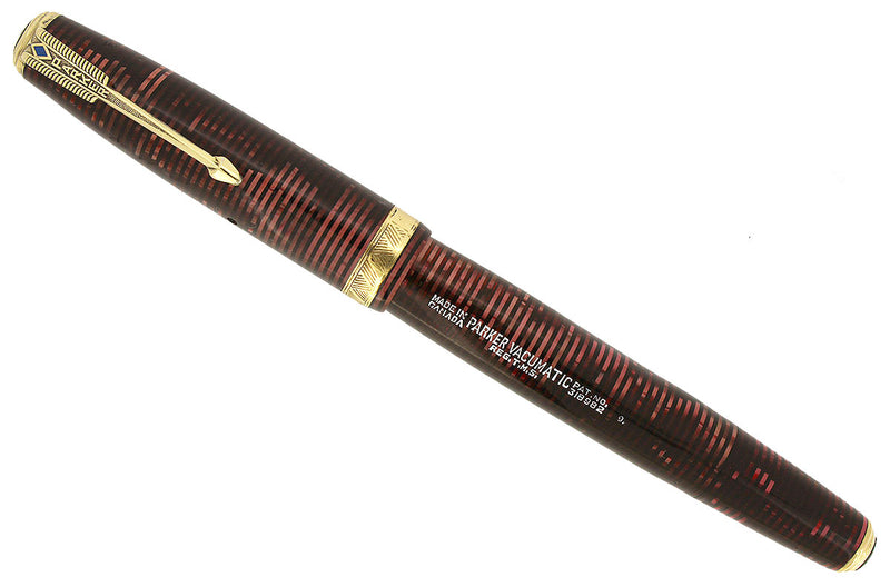 1939 PARKER BURGUNDY VACUMATIC DOUBLE JEWEL FOUNTAIN PEN M - BBB FLEX NIB RESTORED OFFERED BY ANTIQUE DIGGER