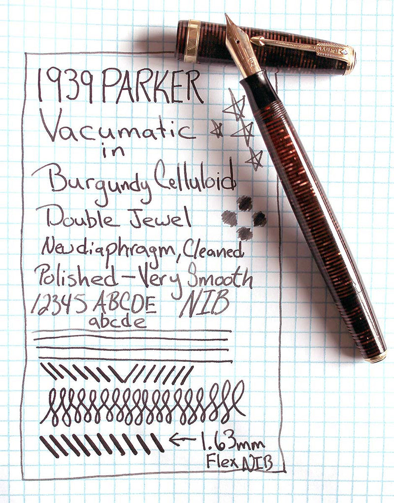 1939 Parker Vacumatic Burgundy Pearl Celluloid Fountain Pen