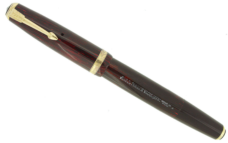 1939 PARKER VACUMATIC JUNIOR DEBUTANTE BURGUNDY SHADOW WAVE RESTORED OFFERED BY ANTIQUE DIGGER