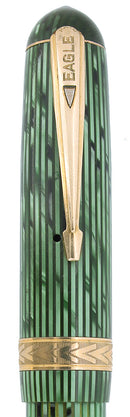 C1939 EAGLE PRESTIGE EMERALD PEARL STRIPED PADDLE FILLER FOUNTAIN PEN RESTORED OFFERED BY ANTIQUE DIGGER