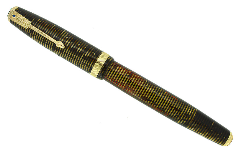 1939 PARKER VACUMATIC GOLDEN PEARL DOUBLE JEWEL LONG MAJOR FOUNTAIN PEN RESTORED OFFERED BY ANTIQUE DIGGER