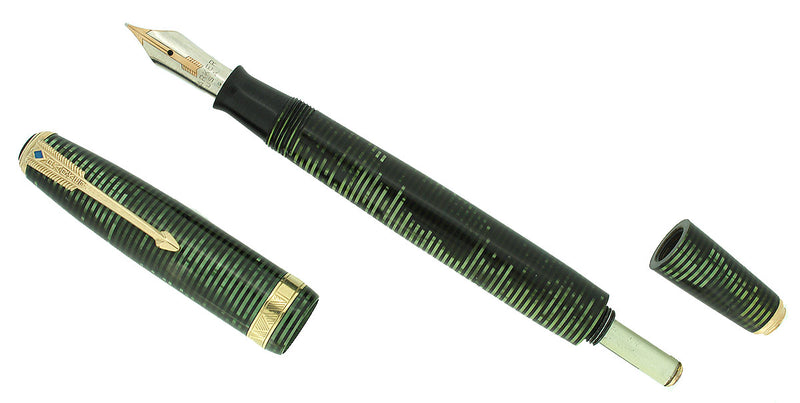 1939 PARKER EMERALD PEARL VACUMATIC DOUBLE JEWEL MAJOR FOUNTAIN PEN RESTORED OFFERED BY ANTIQUE DIGGER