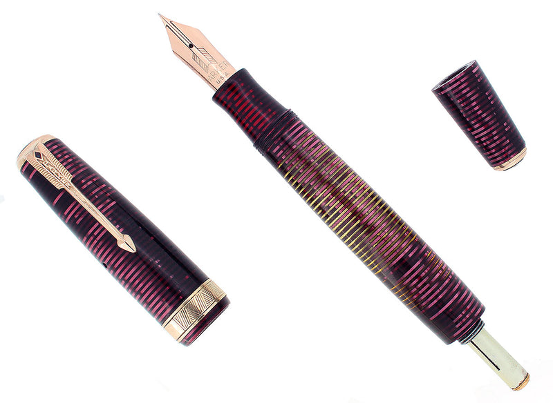 1939 PARKER BURGUNDY PEARL SENIOR MAXIMA VACUMATIC DOUBLE JEWEL FOUNTAIN PEN RESTORED OFFERED BY ANTIQUE DIGGER