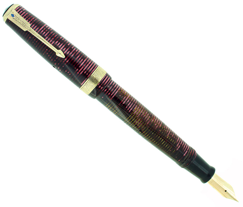 1939 PARKER SENIOR MAXIMA BURGUNDY VACUMATIC DOUBLE JEWEL FOUNTAIN PEN RESTORED OFFERED BY ANTIQUE DIGGER