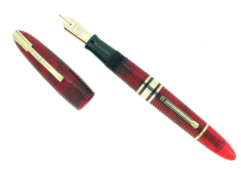 1939 FIRST YEAR RED LUCITE WATERMAN 100 YEAR FOUNTAIN PEN XF-M NIB RESTORED OFFERED BY ANTIQUE DIGGER