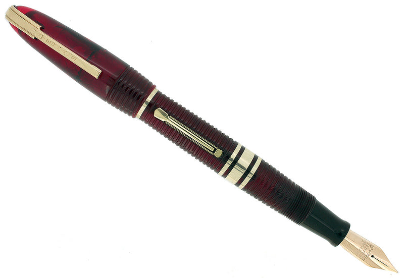 1939 FIRST YEAR RED WATERMAN 100 YEAR FOUNTAIN PEN F-BB SEMI-FLEX NIB RESTORED OFFERED BY ANTIQUE DIGGER