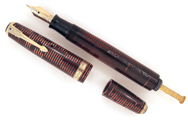 RESTORED 1940 PARKER VACUMATIC DOUBLE JEWEL BURGUNDY PEARL FOUNTAIN PEN OFFERED BY ANTIQUE DIGGER