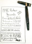 1940 PARKER EMERALD PEARL VACUMATIC MAJOR FOUNTAIN PEN F to BB FLEX NIB RESTORED OFFERED BY ANTIQUE DIGGER