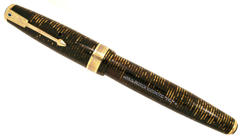 RESTORED 1940 PARKER GOLDEN PEARL DOUBLE JEWEL VACUMATIC MAJOR FOUNTAIN PEN WITH JEWELERS CAP BAND OFFER BY ANTIQUE DIGGER