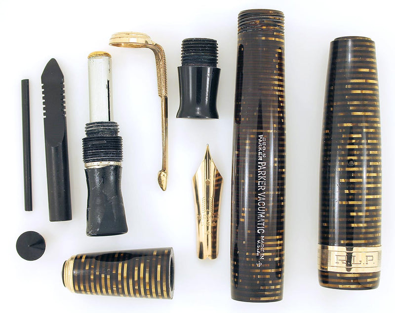 RESTORED 1940 PARKER GOLDEN PEARL DOUBLE JEWEL VACUMATIC MAJOR FOUNTAIN PEN WITH JEWELERS CAP BAND OFFER BY ANTIQUE DIGGER
