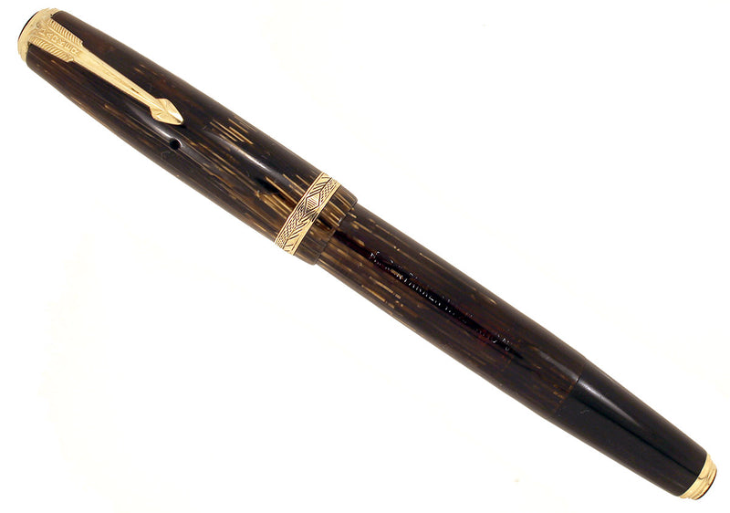 1940 PARKER GOLD PEARL DOUBLE JEWEL VACUMATIC SHADOW WAVE FOUNTAIN PEN RESTORED OFFERED BY ANTIQUE DIGGER