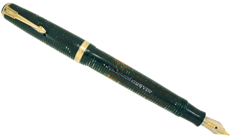 1940 PARKER EMERALD PEARL VACUMATIC DOUBLE JEWEL FOUNTAIN PEN F-BB NIB RESTORED OFFERED BY ANTIQUE DIGGER