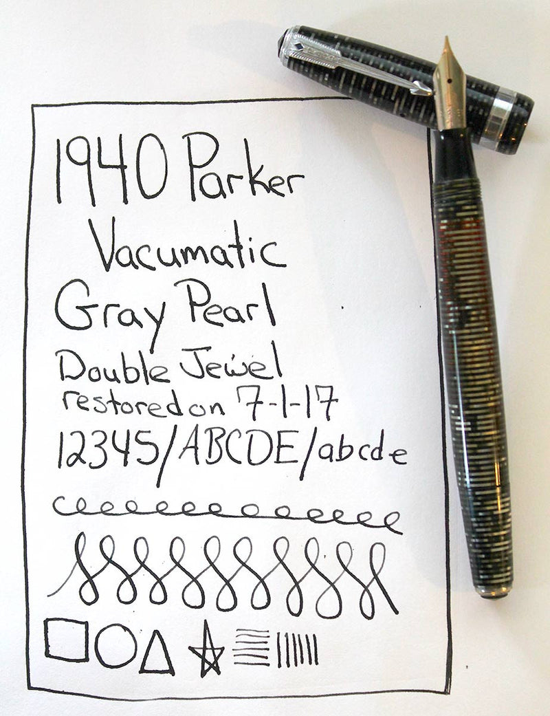  RESTORED 1940 PARKER VACUMATIC DOUBLE JEWEL FOUNTAIN PEN IN SILVER PEARL CELLULOID OFFERED BY ANTIQUE DIGGER