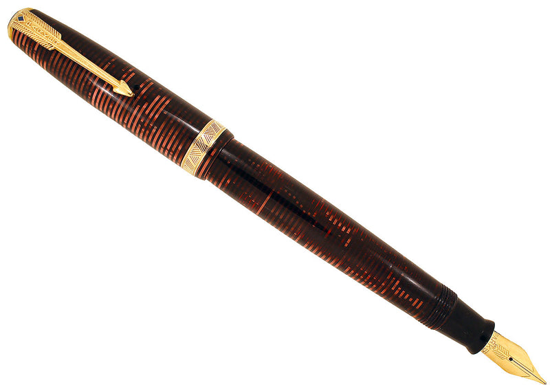 RESTORED 1940 PARKER VACUMATIC DOUBLE JEWEL MAJOR SIZE BURGUNDY PEARL FOUNTAIN PEN OFFERED BY ANTIQUE DIGGER