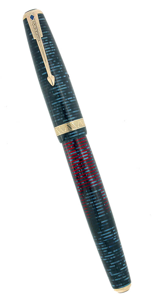 1940 PARKER VACUMATIC AZURE PEARL DOUBLE JEWEL MAJOR FOUNTAIN PEN RESTORED OFFERED BY ANTIQUE DIGGER