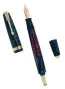 1940 PARKER VACUMATIC AZURE PEARL DOUBLE JEWEL MAJOR FOUNTAIN PEN RESTORED OFFERED BY ANTIQUE DIGGER
