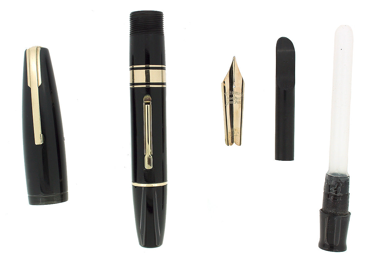 1940 JET BLACK WATERMAN 100 YEAR OVERSIZE FOUNTAIN PEN SEMI-FLEX