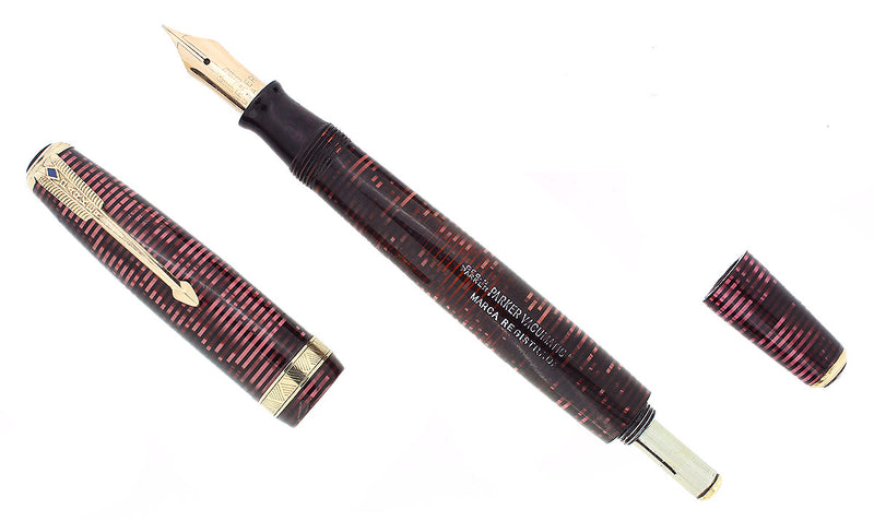 1940 PARKER LONG MAJOR BURGUNDY VACUMATIC DOUBLE JEWEL FOUNTAIN PEN RESTORED OFFERED BY ANTIQUE DIGGER