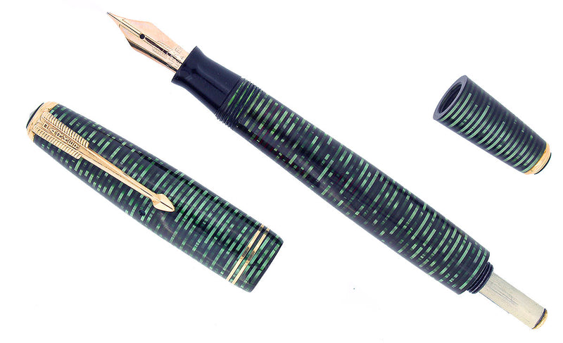 1940 PARKER EMERALD PEARL VACUMATIC DOUBLE JEWEL FOUNTAIN PEN M-BB NIB RESTORED OFFERED BY ANTIQUE DIGGER
