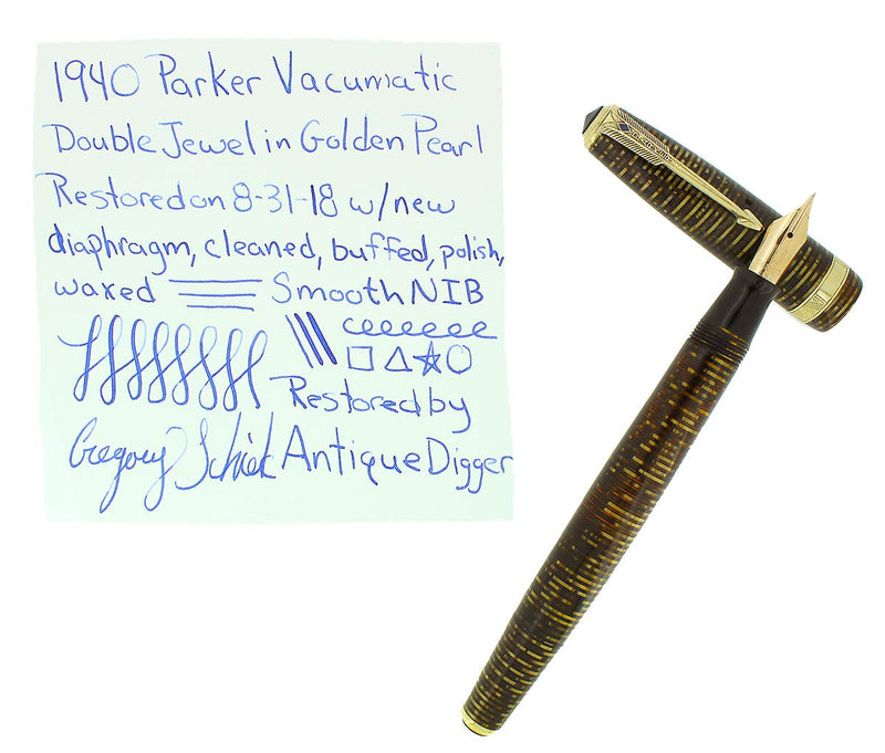 1940 PARKER VACUMATIC GOLDEN PEARL DOUBLE JEWEL FOUNTAIN PEN RESTORED OFFERED BY ANTIQUE DIGGER