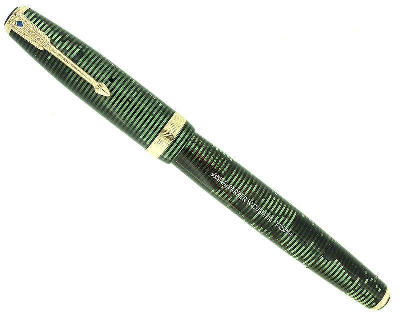1940 PARKER VACUMATIC EMERALD PEARL DOUBLE JEWEL LONG MAJOR FOUNTAIN PEN RESTORED OFFERED BY ANTIQUE DIGGER