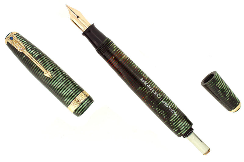 1940 PARKER VACUMATIC EMERALD PEARL DOUBLE JEWEL LONG MAJOR FOUNTAIN PEN RESTORED OFFERED BY ANTIQUE DIGGER