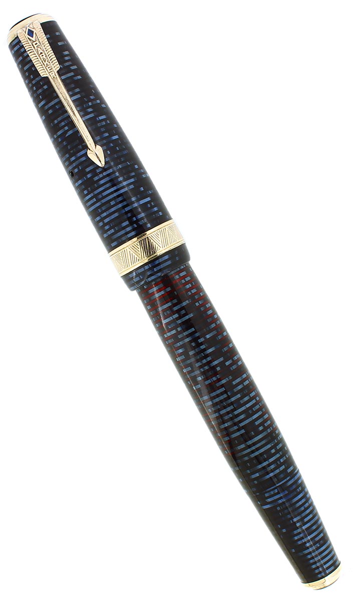 1940 PARKER SENIOR MAXIMA VACUMATIC AZURE PEARL DOUBLE JEWEL FOUNTAIN PEN RESTORED OFFERED BY ANTIQUE DIGGER