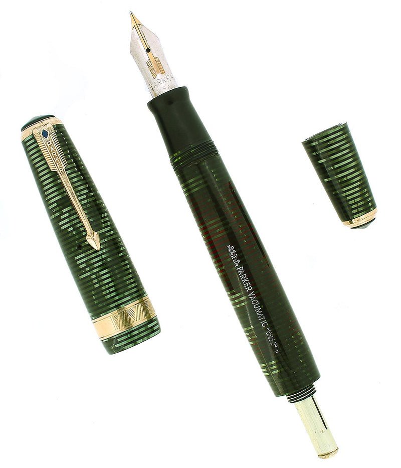 1940 PARKER SENIOR MAXIMA VACUMATIC EMERALD PEARL DOUBLE JEWEL FOUNTAIN PEN RESTORED OFFERED BY ANTIQUE DIGGER
