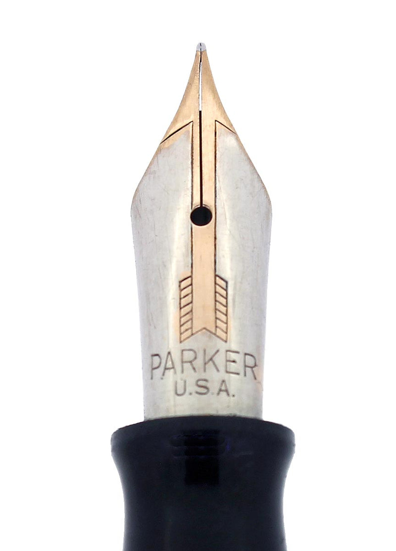 RARE 1940 PARKER LONG MAJOR SILVER PEARL JEWELER CAP BAND FOUNTAIN PEN RESTORED OFFERED BY ANTIQUE DIGGER