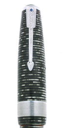 RARE 1940 PARKER LONG MAJOR SILVER PEARL JEWELER CAP BAND FOUNTAIN PEN RESTORED OFFERED BY ANTIQUE DIGGER