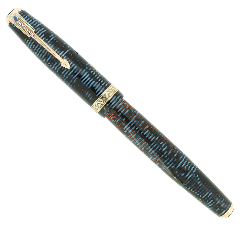 1940 PARKER AZURE PEARL VACUMATIC DOUBLE JEWEL FOUNTAIN PEN MAJOR SIZE RESTORED OFFERED BY ANTIQUE DIGGER
