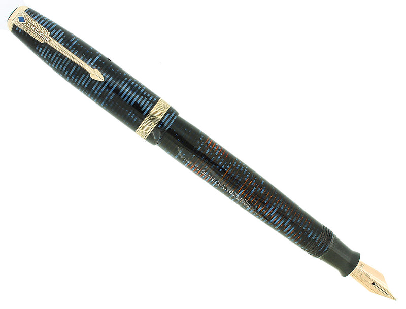 1940 PARKER AZURE PEARL VACUMATIC DOUBLE JEWEL FOUNTAIN PEN MAJOR SIZE RESTORED OFFERED BY ANTIQUE DIGGER