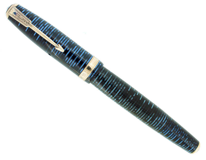 1940 PARKER VACUMATIC AZURE PEARL DOUBLE JEWEL FOUNTAIN PEN MAJOR SIZE RESTORED OFFERED BY ANTIQUE DIGGER