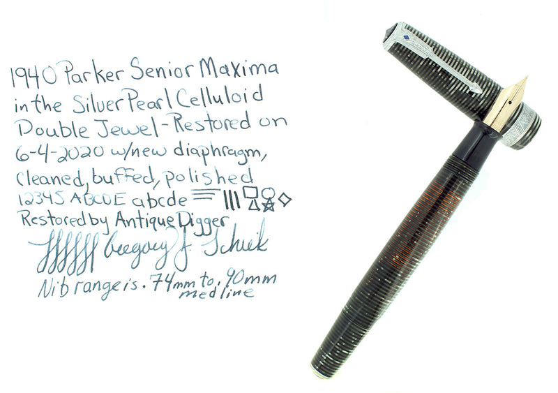 1940 PARKER VACUMATIC DOUBLE JEWEL SENIOR MAXIMA PARKER FOUNTAIN PEN RESTORED OFFERED BY ANTIQUE DIGGER