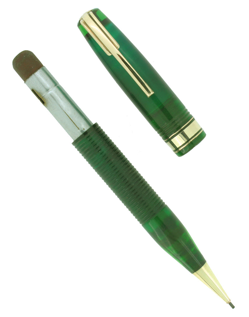 1940 WATERMAN 100 HUNDRED YEAR TRANSPARENT GREEN RIBBED PENCIL OFFERED BY ANTIQUE DIGGER