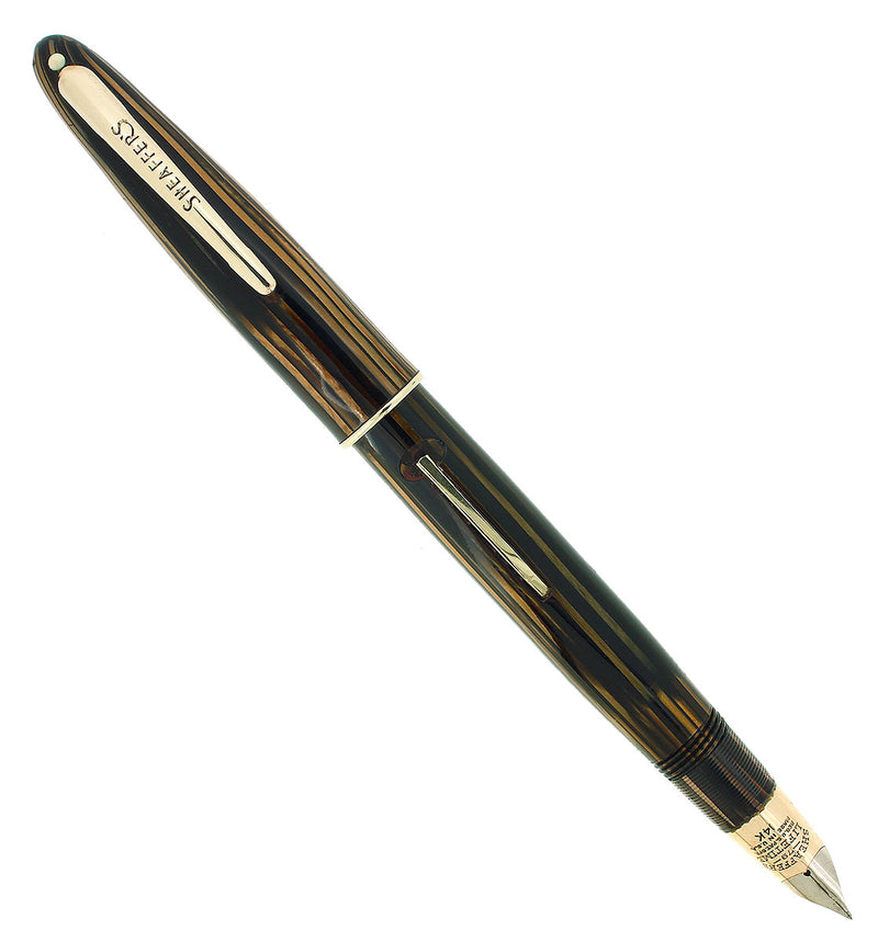 CIRCA 1940S SHEAFFER TRIUMPH GOLDEN BROWN SOVEREIGN II FOUNTAIN PEN RESTORED OFFERED BY ANTIQUE DIGGER
