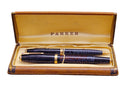 RESTORED 1941 PARKER AZURE PEARL DOUBLE JEWEL VACUMATIC FOUNTAIN PEN SET IN ORIGINAL BOX OFFERED BY ANTIQUE DIGGER