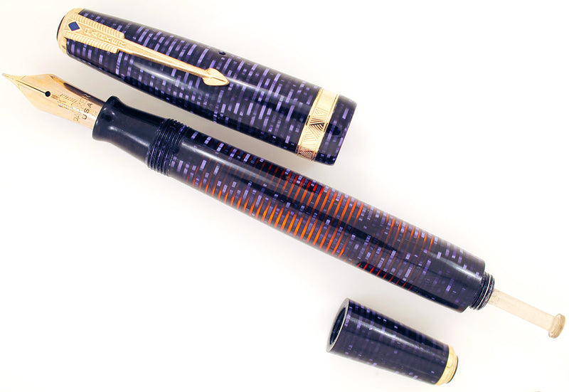 RESTORED 1941 PARKER AZURE PEARL DOUBLE JEWEL VACUMATIC FOUNTAIN PEN SET IN ORIGINAL BOX OFFERED BY ANTIQUE DIGGER