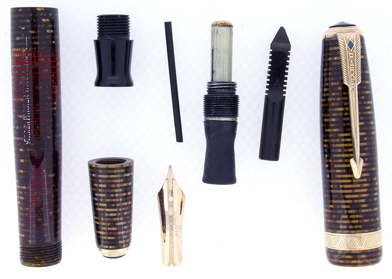 1941 PARKER VACUMATIC DOUBLE JEWEL GOLDEN PEARL CELLULOID FOUNTAIN PEN RESTORED OFFERED BY ANTIQUE DIGGER